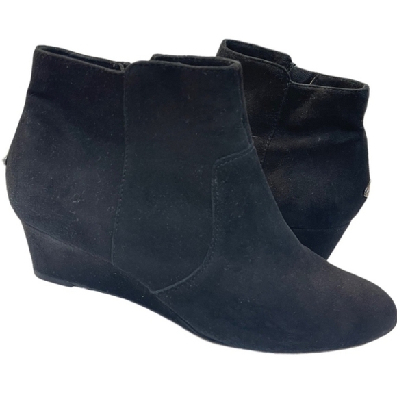 COACH Mystic Bootie Wedge Heel Black Suede Size 7.5B - Picture 1 of 9